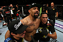 EAST RUTHERFORD, NJ - MAY 05:  Lavar Johnson celebrates after defeating Pat Barry in thier Heavyweight bout at Izod Center on May 5, 2012 in East Rutherford, New Jersey.  (Photo by Josh Hedges/Zuffa LLC/Zuffa LLC via Getty Images)