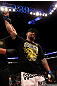 EAST RUTHERFORD, NJ - MAY 05:  Lavar Johnson celebrates after defeating Pat Barry in thier Heavyweight bout at Izod Center on May 5, 2012 in East Rutherford, New Jersey.  (Photo by Josh Hedges/Zuffa LLC/Zuffa LLC via Getty Images)