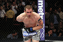 EAST RUTHERFORD, NJ - MAY 05:  Alan Belcher bows to the crowd after defeating Rousimar Palhares in thier Middleweight bout at Izod Center on May 5, 2012 in East Rutherford, New Jersey.  (Photo by Josh Hedges/Zuffa LLC/Zuffa LLC via Getty Images)