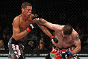 EAST RUTHERFORD, NJ - MAY 05:  Nate Diaz (L) punches Jim Miller (R) during thier Lightweight bout at Izod Center on May 5, 2012 in East Rutherford, New Jersey.  (Photo by Josh Hedges/Zuffa LLC/Zuffa LLC via Getty Images)