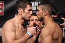 FAIRFAX, VA - MAY 14:  (L-R) Opponents Amir Sodollah and Jorge Lopez face off after weighing in during the UFC on Fuel TV official weigh in at Patriot Center on May 14, 2012 in Fairfax, Virginia.  (Photo by Josh Hedges/Zuffa LLC/Zuffa LLC via Getty Images)