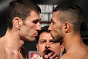 FAIRFAX, VA - MAY 14:  (L-R) Opponents Amir Sodollah and Jorge Lopez face off after weighing in during the UFC on Fuel TV official weigh in at Patriot Center on May 14, 2012 in Fairfax, Virginia.  (Photo by Josh Hedges/Zuffa LLC/Zuffa LLC via Getty Images)