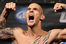 FAIRFAX, VA - MAY 14:  Dustin Poirier makes weight during the UFC on Fuel TV official weigh in at Patriot Center on May 14, 2012 in Fairfax, Virginia.  (Photo by Josh Hedges/Zuffa LLC/Zuffa LLC via Getty Images)