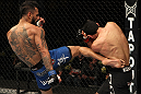 FAIRFAX, VA - MAY 15:  (L-R) Francisco Rivera kicks Alex Soto in a bantamweight bout during the UFC on Fuel TV event at Patriot Center on May 15, 2012 in Fairfax, Virginia.  (Photo by Josh Hedges/Zuffa LLC/Zuffa LLC via Getty Images)