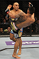 FAIRFAX, VA - MAY 15:  (R-L) Rafael Dos Anjos kicks Kamal Shalorus in a lightweight bout during the UFC on Fuel TV event at Patriot Center on May 15, 2012 in Fairfax, Virginia.  (Photo by Josh Hedges/Zuffa LLC/Zuffa LLC via Getty Images)