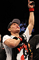 FAIRFAX, VA - MAY 15:  "The Korean Zombie" Chan Sung Jung reacts after defeating Dustin Poirier in a featherweight bout during the UFC on Fuel TV event at Patriot Center on May 15, 2012 in Fairfax, Virginia.  (Photo by Josh Hedges/Zuffa LLC/Zuffa LLC via Getty Images)
