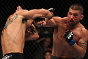 FAIRFAX, VA - MAY 15:  (R-L) Jeremy Stephens punches Donald "Cowboy" Cerrone in a lightweight bout during the UFC on Fuel TV event at Patriot Center on May 15, 2012 in Fairfax, Virginia.  (Photo by Josh Hedges/Zuffa LLC/Zuffa LLC via Getty Images)