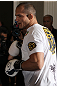 LAS VEGAS, NV - MAY 23:   UFC Heavyweight Champion Junior dos Santos works out for the media and fans during the UFC 146 Open Workouts at MGM Grand on May 23, 2012 in Las Vegas, Nevada.  (Photo by Josh Hedges/Zuffa LLC/Zuffa LLC via Getty Images)