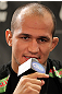 LAS VEGAS, NV - MAY 24:   UFC Heavyweight Champion Junior dos Santos attends the UFC 146 press conference at MGM Grand on May 24, 2012 in Las Vegas, Nevada.  (Photo by Josh Hedges/Zuffa LLC/Zuffa LLC via Getty Images)
