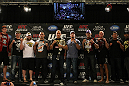 LAS VEGAS, NV - MAY 24:   All ten of the UFC heavyweight fighters from the main card of UFC 146 pose for photos during press conference at MGM Grand on May 24, 2012 in Las Vegas, Nevada.  (Photo by Josh Hedges/Zuffa LLC/Zuffa LLC via Getty Images)
