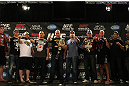 LAS VEGAS, NV - MAY 24:   All ten of the UFC heavyweight fighters from the main card of UFC 146 pose for photos during press conference at MGM Grand on May 24, 2012 in Las Vegas, Nevada.  (Photo by Josh Hedges/Zuffa LLC/Zuffa LLC via Getty Images)