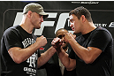 LAS VEGAS, NV - MAY 24:   (L-R) Opponents Stipe Miocic and Shane Del Rosario face off during the UFC 146 press conference at MGM Grand on May 24, 2012 in Las Vegas, Nevada.  (Photo by Josh Hedges/Zuffa LLC/Zuffa LLC via Getty Images)