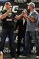 LAS VEGAS, NV - MAY 24:   (L-R) UFC Heavyweight Champion Junior dos Santos and challenger Frank Mir face off during the UFC 146 press conference at MGM Grand on May 24, 2012 in Las Vegas, Nevada.  (Photo by Josh Hedges/Zuffa LLC/Zuffa LLC via Getty Images)