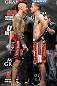 LAS VEGAS, NV - MAY 25:   (L-R) Opponents Dan Hardy and Duane Ludwig face off after making weight during the UFC 146 official weigh in at the MGM Grand Garden Arena on May 25, 2012 in Las Vegas, Nevada.  (Photo by Josh Hedges/Zuffa LLC/Zuffa LLC via Getty Images)