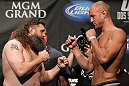 LAS VEGAS, NV - MAY 25:   (L-R) Opponents Roy Nelson and Dave Herman face off after making weight during the UFC 146 official weigh in at the MGM Grand Garden Arena on May 25, 2012 in Las Vegas, Nevada.  (Photo by Josh Hedges/Zuffa LLC/Zuffa LLC via Getty Images)