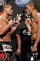LAS VEGAS, NV - MAY 25:   (L-R) Opponents Cain Velasquez and Antonio "Big Foot" Silva face off after making weight during the UFC 146 official weigh in at the MGM Grand Garden Arena on May 25, 2012 in Las Vegas, Nevada.  (Photo by Josh Hedges/Zuffa LLC/Zuffa LLC via Getty Images)