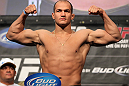 LAS VEGAS, NV - MAY 25:   UFC Heavyweight Champion Junior dos Santos makes weight ahead of his title defense against Frank Mir during the UFC 146 official weigh in at the MGM Grand Garden Arena on May 25, 2012 in Las Vegas, Nevada.  (Photo by Josh Hedges/Zuffa LLC/Zuffa LLC via Getty Images)