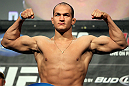 LAS VEGAS, NV - MAY 25:   UFC Heavyweight Champion Junior dos Santos makes weight ahead of his title defense against Frank Mir during the UFC 146 official weigh in at the MGM Grand Garden Arena on May 25, 2012 in Las Vegas, Nevada.  (Photo by Josh Hedges/Zuffa LLC/Zuffa LLC via Getty Images)