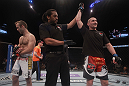 LAS VEGAS, NV - MAY 26:  Paul Sass is declared the winner in his fight against Jacob Volkmann during a lightweight bout at UFC 146 at MGM Grand Garden Arena on May 26, 2012 in Las Vegas, Nevada.  (Photo by Josh Hedges/Zuffa LLC/Zuffa LLC via Getty Images)