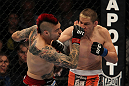LAS VEGAS, NV - MAY 26:  Duane Ludwig (right) punches Dan Hardy during a welterweight bout at UFC 146 at MGM Grand Garden Arena on May 26, 2012 in Las Vegas, Nevada.  (Photo by Josh Hedges/Zuffa LLC/Zuffa LLC via Getty Images)