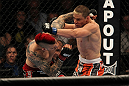 LAS VEGAS, NV - MAY 26:  (L-R) Dan Hardy and Duane Ludwig exchange punches during a welterweight bout at UFC 146 at MGM Grand Garden Arena on May 26, 2012 in Las Vegas, Nevada.  (Photo by Josh Hedges/Zuffa LLC/Zuffa LLC via Getty Images)