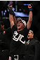 LAS VEGAS, NV - MAY 26:  Darren Elkins reacts to being declared the winner in his fight against Diego Brandao during a featherweight bout at UFC 146 at MGM Grand Garden Arena on May 26, 2012 in Las Vegas, Nevada.  (Photo by Josh Hedges/Zuffa LLC/Zuffa LLC via Getty Images)