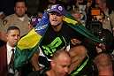 LAS VEGAS, NV - MAY 26:  Diego Brandao (C) walks towards the Octagon during a featherweight bout at UFC 146 at MGM Grand Garden Arena on May 26, 2012 in Las Vegas, Nevada.  (Photo by Donald Miralle/Zuffa LLC/Zuffa LLC via Getty Images)