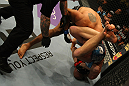 LAS VEGAS, NV - MAY 26:  Stefan Struve attempts to submit Lavar Johnson (black shorts) during a heavyweight bout at UFC 146 at MGM Grand Garden Arena on May 26, 2012 in Las Vegas, Nevada.  (Photo by Donald Miralle/Zuffa LLC/Zuffa LLC via Getty Images)