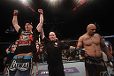 LAS VEGAS, NV - MAY 26:  Stefan Struve (L) reacts to being declared the winner in his fighta gainst Lavar Johnson (R) during a heavyweight bout at UFC 146 at MGM Grand Garden Arena on May 26, 2012 in Las Vegas, Nevada.  (Photo by Donald Miralle/Zuffa LLC/Zuffa LLC via Getty Images)