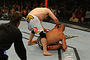 LAS VEGAS, NV - MAY 26:  Roy Nelson (white shorts) punches Dave Herman during a heavyweight bout at UFC 146 at MGM Grand Garden Arena on May 26, 2012 in Las Vegas, Nevada.  (Photo by Donald Miralle/Zuffa LLC/Zuffa LLC via Getty Images)