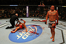 LAS VEGAS, NV - MAY 26:  Cain Velasquez (R) reacts after defeating Antonio Silva during a heavyweight bout at UFC 146 at MGM Grand Garden Arena on May 26, 2012 in Las Vegas, Nevada.  (Photo by Donald Miralle/Zuffa LLC/Zuffa LLC via Getty Images)