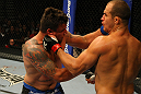 LAS VEGAS, NV - MAY 26:  Junior dos Santos (R) punches Frank Mir during the Heavyweight Championship bout at UFC 146 at MGM Grand Garden Arena on May 26, 2012 in Las Vegas, Nevada. (Photo by Donald Miralle/Zuffa LLC/Zuffa LLC via Getty Images)