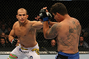 LAS VEGAS, NV - MAY 26:  Junior dos Santos (L) punches Frank Mir during the Heavyweight Championship bout at UFC 146 at MGM Grand Garden Arena on May 26, 2012 in Las Vegas, Nevada. (Photo by Donald Miralle/Zuffa LLC/Zuffa LLC via Getty Images)