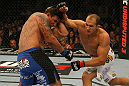 LAS VEGAS, NV - MAY 26:  Junior dos Santos (R) punches Frank Mir during the Heavyweight Championship bout at UFC 146 at MGM Grand Garden Arena on May 26, 2012 in Las Vegas, Nevada. (Photo by Donald Miralle/Zuffa LLC/Zuffa LLC via Getty Images)