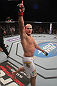 LAS VEGAS, NV - MAY 26:  Junior dos Santos reacts after knocking out Frank Mir during the Heavyweight Championship bout at UFC 146 at MGM Grand Garden Arena on May 26, 2012 in Las Vegas, Nevada.  (Photo by Donald Miralle/Zuffa LLC/Zuffa LLC via Getty Images)