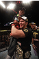 LAS VEGAS, NV - MAY 26:  Junior dos Santos reacts after knocking out Frank Mir during the Heavyweight Championship bout at UFC 146 at MGM Grand Garden Arena on May 26, 2012 in Las Vegas, Nevada. (Photo by Donald Miralle/Zuffa LLC/Zuffa LLC via Getty Images)