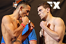 LAS VEGAS, NV - MAY 31:   (L-R) Opponents Max Holloway and Pat Schilling face off after making weight during The Ultimate Fighter Live weigh in at the Palms Casino Resort on May 31, 2012 in Las Vegas, Nevada.  (Photo by Josh Hedges/Zuffa LLC/Zuffa LLC via Getty Images)  *** Local Caption *** Max Holloway; Pat Schilling