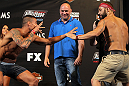 LAS VEGAS, NV - MAY 31:   (L-R) Opponents Cristiano Marcello and Sam Sicilia face off after making weight during The Ultimate Fighter Live weigh in at the Palms Casino Resort on May 31, 2012 in Las Vegas, Nevada.  (Photo by Josh Hedges/Zuffa LLC/Zuffa LLC via Getty Images)  *** Local Caption *** Cristiano Marcello; Sam Sicilia