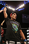 LAS VEGAS, NV - JUNE 01:   Charles Oliveira reacts to being declared the winner in a Featherweight bout against Jonathan Brookins during The Ultimate Fighter Live Finale at the Pearl Theater at the Palms Casino Resort on June 1, 2012 in Las Vegas, Nevada.  (Photo by Josh Hedges/Zuffa LLC/Zuffa LLC via Getty Images)  *** Local Caption *** Charles Oliveira