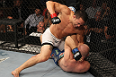 LAS VEGAS, NV - JUNE 01:   Jake Ellenberger (top) punches Martin Kampmann in a Welterweight bout during The Ultimate Fighter Live Finale at the Pearl Theater at the Palms Casino Resort on June 1, 2012 in Las Vegas, Nevada.  (Photo by Josh Hedges/Zuffa LLC/Zuffa LLC via Getty Images)  *** Local Caption *** Jake Ellenberger; Martin Kampmann