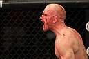 LAS VEGAS, NV - JUNE 01:   Martin Kampmann reacts to his knockout victory in a Welterweight bout against Jake Ellenberger during The Ultimate Fighter Live Finale at the Pearl Theater at the Palms Casino Resort on June 1, 2012 in Las Vegas, Nevada.  (Photo by Josh Hedges/Zuffa LLC/Zuffa LLC via Getty Images)  *** Local Caption *** Martin Kampmann