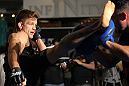 SUNRISE, FL - JUNE 06:   Mike Pyle works out for the fans and media during the UFC open workouts at Sawgrass Mills Mall on June 6, 2012 in Sunrise, Florida.  (Photo by Josh Hedges/Zuffa LLC/Zuffa LLC via Getty Images)