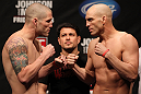 SUNRISE, FL - JUNE 07:   (L-R) Opponents Jake Hecht and Sean Pierson face off after making weight during the UFC on FX 3 official weigh in at Bank Atlantic Center on June 7, 2012 in Sunrise, Florida.  (Photo by Josh Hedges/Zuffa LLC/Zuffa LLC via Getty Images)