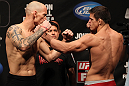 SUNRISE, FL - JUNE 07:   (L-R) Opponents Buddy Roberts and Caio Magalhaes face off after making weight during the UFC on FX 3 official weigh in at Bank Atlantic Center on June 7, 2012 in Sunrise, Florida.  (Photo by Josh Hedges/Zuffa LLC/Zuffa LLC via Getty Images)