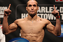 SUNRISE, FL - JUNE 07:   Justin Salas makes weight during the UFC on FX 3 official weigh in at Bank Atlantic Center on June 7, 2012 in Sunrise, Florida.  (Photo by Josh Hedges/Zuffa LLC/Zuffa LLC via Getty Images)