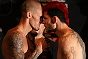 SUNRISE, FL - JUNE 07:   (L-R) Opponents Dustin Pague and Jared Papazian face off after making weight during the UFC on FX 3 official weigh in at Bank Atlantic Center on June 7, 2012 in Sunrise, Florida.  (Photo by Josh Hedges/Zuffa LLC/Zuffa LLC via Getty Images)