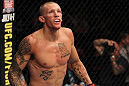 SUNRISE, FL - JUNE 08:   Dustin Pague reacts after submitting Jared Papazian with a rear choke in Bantamweight bout during the UFC on FX 3 event at Bank Atlantic Center on June 8, 2012 in Sunrise, Florida.  (Photo by Josh Hedges/Zuffa LLC/Zuffa LLC via Getty Images)