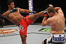 SUNRISE, FL - JUNE 08:   (L-R) Carlos Eduardo Rocha kicks Mike Pierce in a Welterweight bout during the UFC on FX 3 event at Bank Atlantic Center on June 8, 2012 in Sunrise, Florida.  (Photo by Josh Hedges/Zuffa LLC/Zuffa LLC via Getty Images)