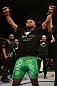 SUNRISE, FL - JUNE 08:   Demetrious Johnson reacts after defeating Ian McCall by decision in a Flyweight bout during the UFC on FX 3 event at Bank Atlantic Center on June 8, 2012 in Sunrise, Florida.  (Photo by Josh Hedges/Zuffa LLC/Zuffa LLC via Getty Images)