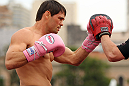 BELO HORIZONTE, BRAZIL - JUNE 20:   Rich Franklin works out for the fans and media during the UFC 147 open workouts at Praca da Estacao on June 20, 2012 in Belo Horizonte, Brazil.  (Photo by Josh Hedges/Zuffa LLC/Zuffa LLC via Getty Images)